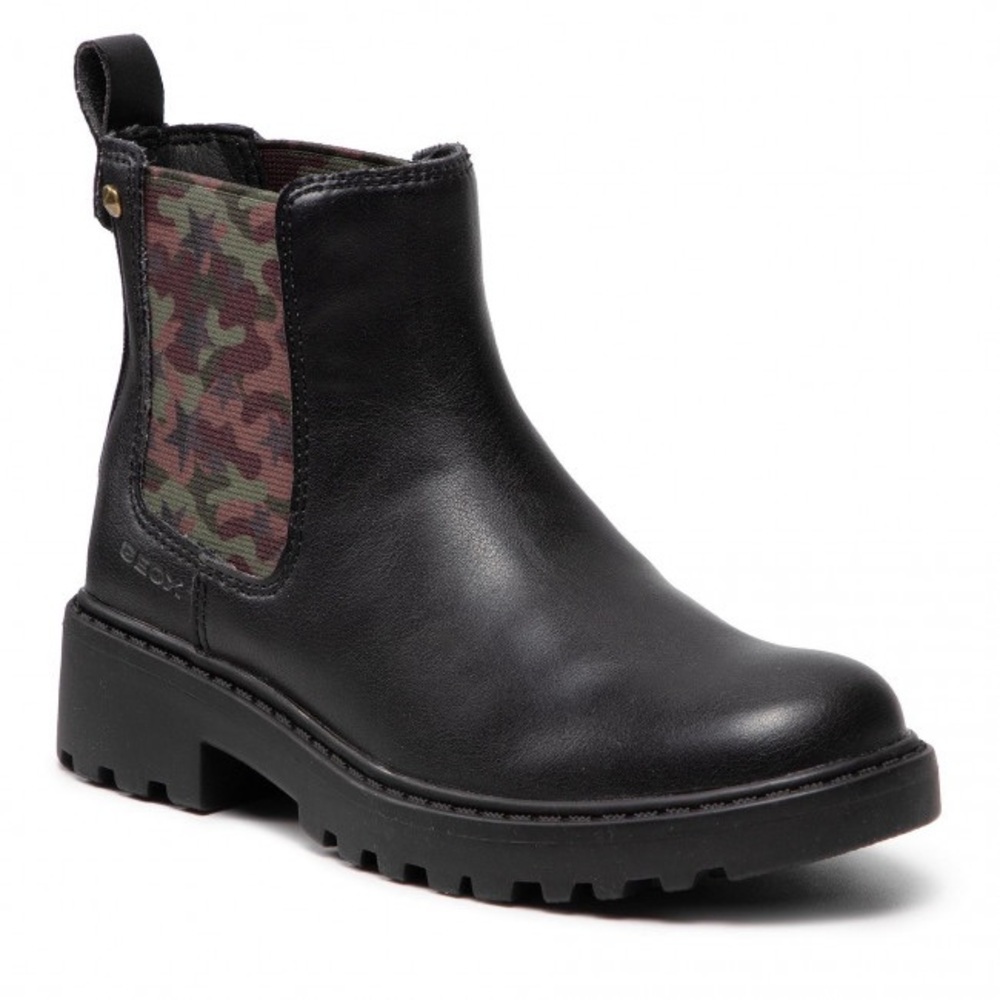 Size 4 Girls Geox Kids Black and Camouflage Ankle Boots